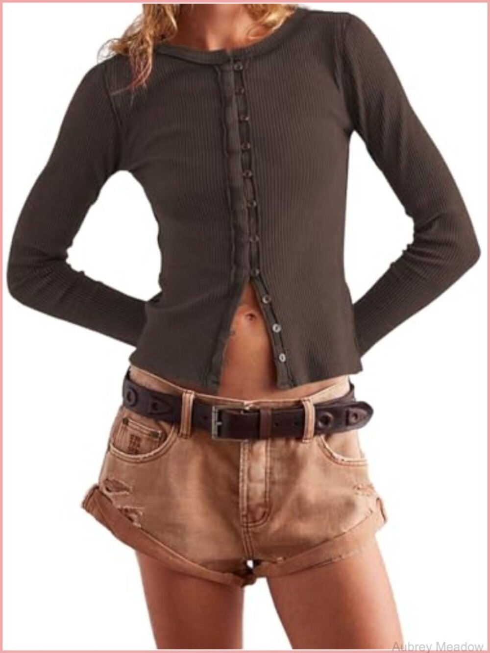 Women Fitted Button Down Cardigan Long Sleeve Ribbed Knit Slim Fit Top